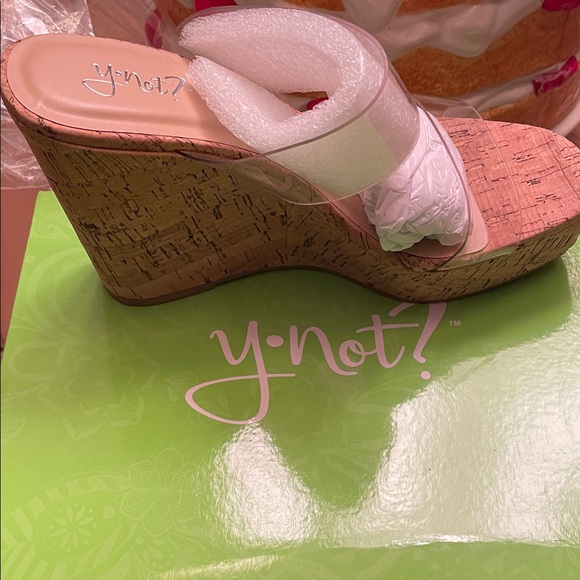 Studio Y Clear Strap Cork Wedges - Picture 1 of 5